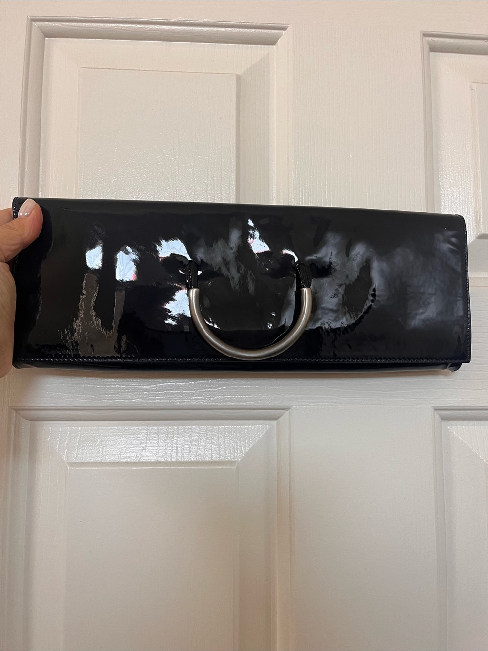 Blue patent leather clutch